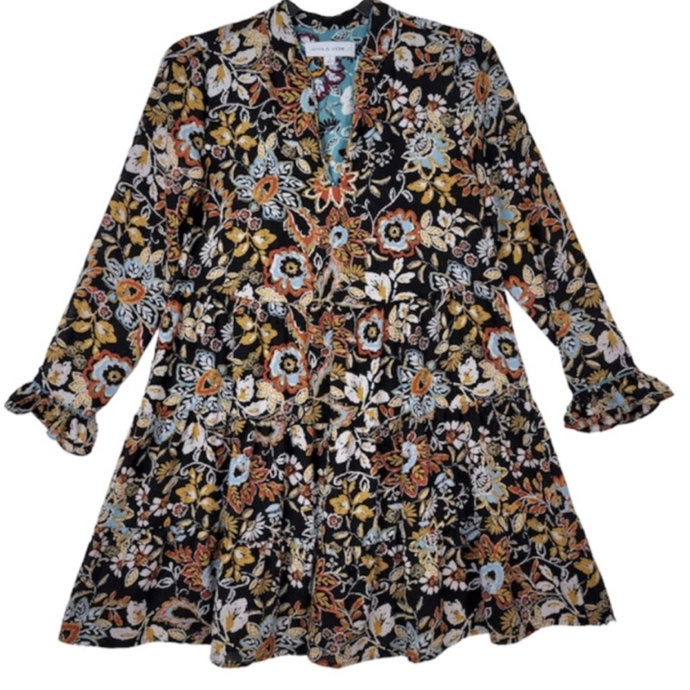 Emma & Michele Long Sleeve Floral Mini Dress. Size Large